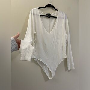 Forever 21‎ Ribbed Deep V Bodysuit in White - 3X